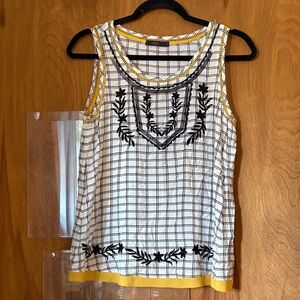 THML Black, White and Yellow Embroidered Pattern Tank Top